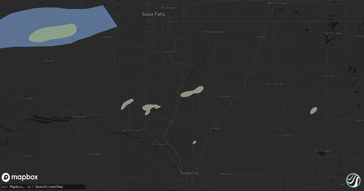 Hail map in Hawarden, IA on July 2, 2026