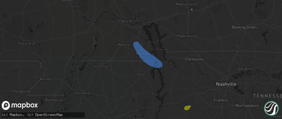 Hail map in Hazel, KY on July 2, 2026