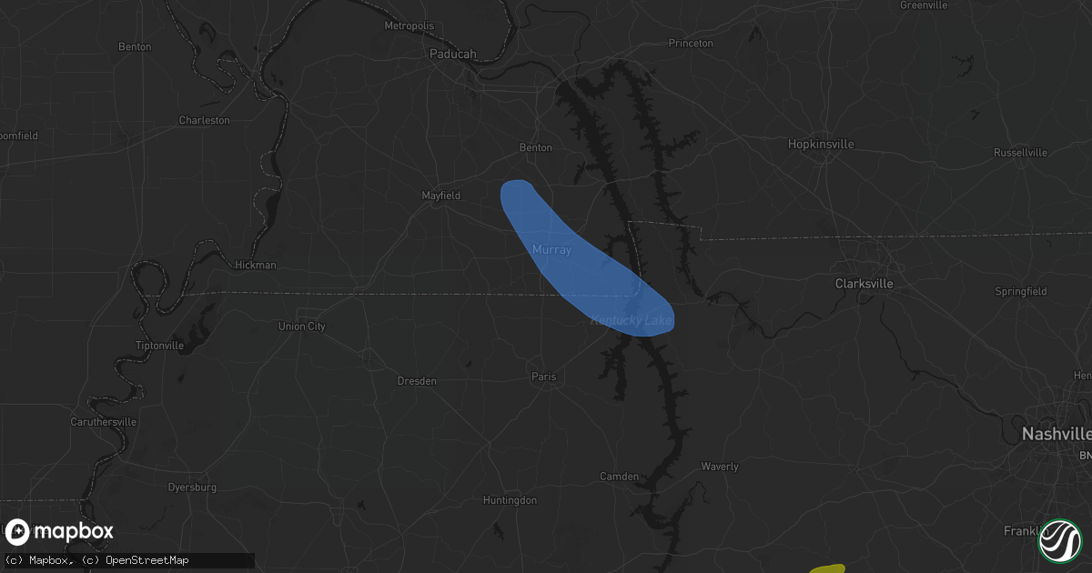 Hail map in Hazel, KY on July 2, 2026