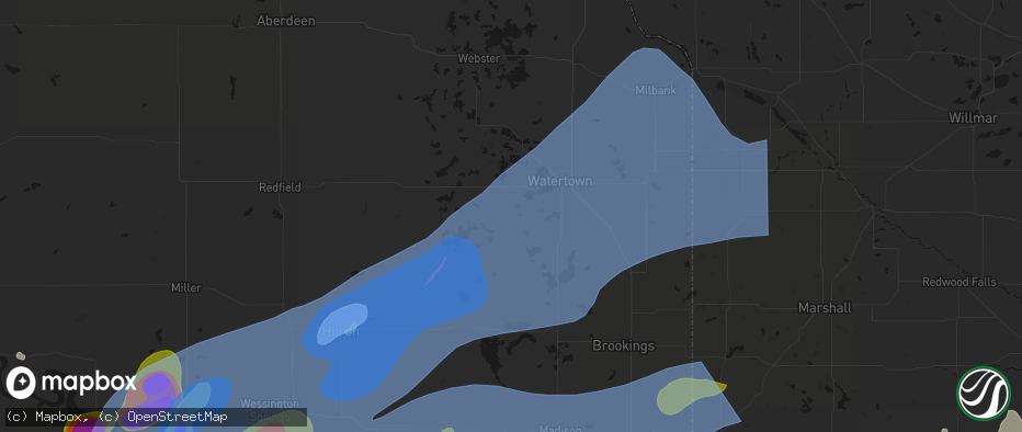 Hail map in Hazel, SD on July 2, 2026
