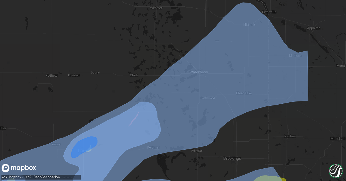 Hail map in Hazel, SD on July 2, 2026