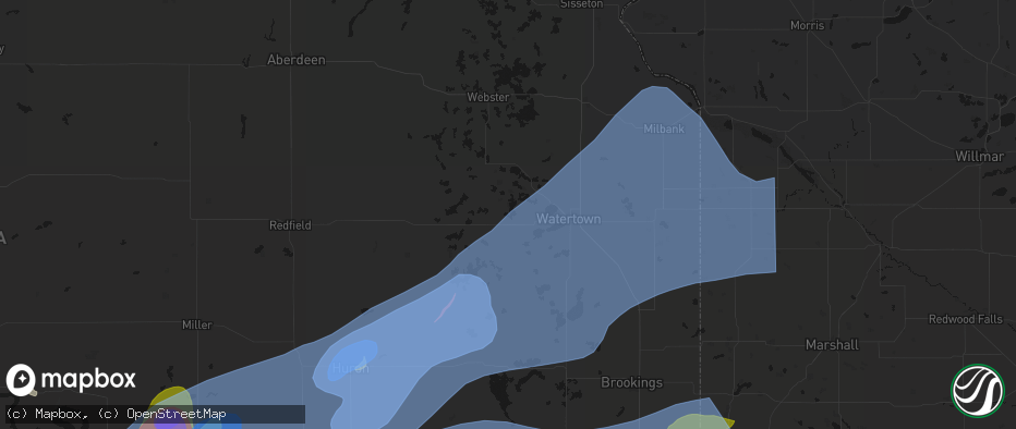 Hail map in Henry, SD on July 2, 2026