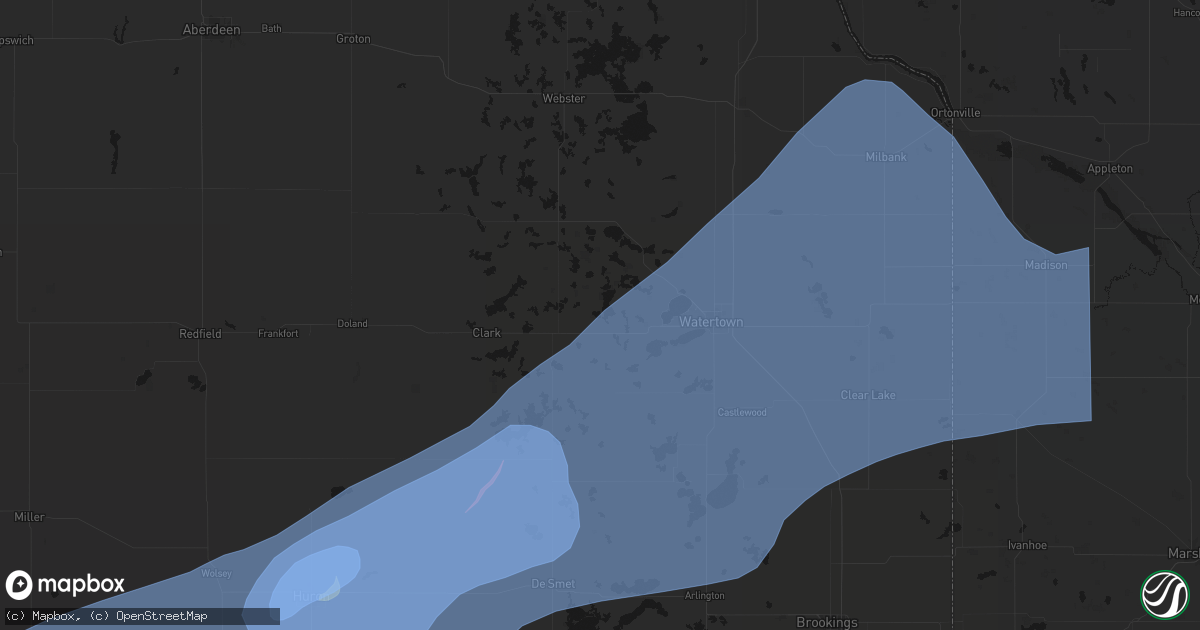 Hail map in Henry, SD on July 2, 2026