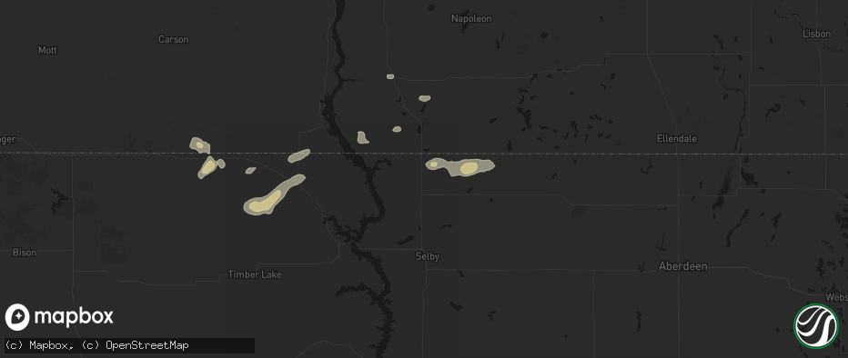 Hail map in Herreid, SD on July 2, 2026