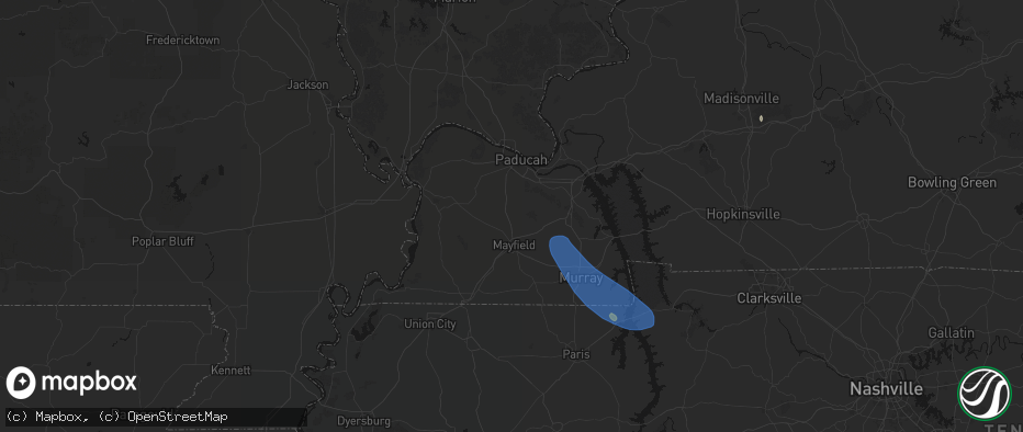 Hail map in Hickory, KY on July 2, 2026
