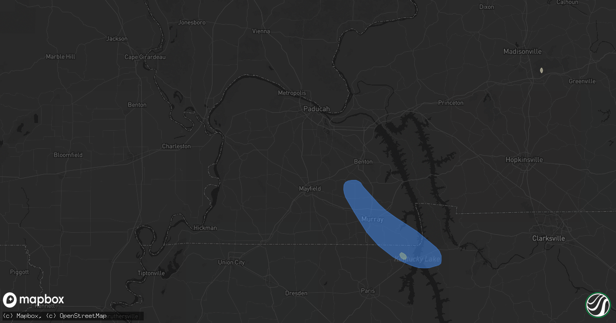 Hail map in Hickory, KY on July 2, 2026