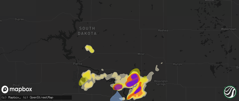 Hail map in Highmore, SD on July 2, 2026