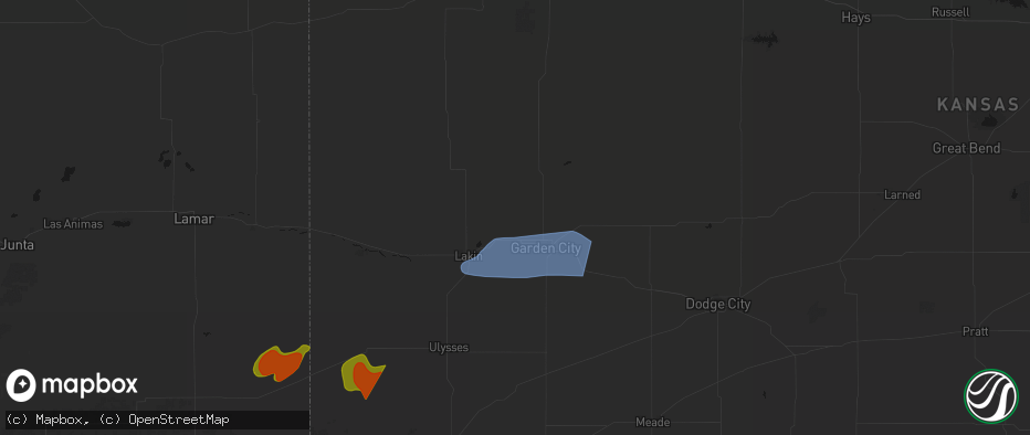 Hail map in Holcomb, KS on July 2, 2026