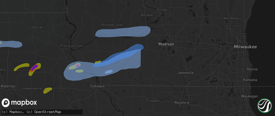 Hail map in Hollandale, WI on July 2, 2026