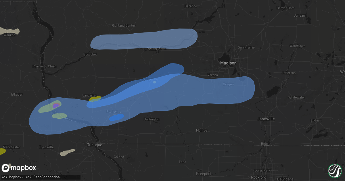 Hail map in Hollandale, WI on July 2, 2026