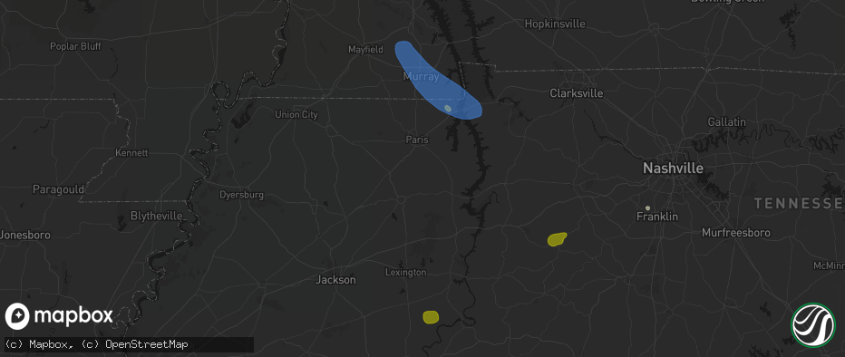 Hail map in Hollow Rock, TN on July 2, 2026