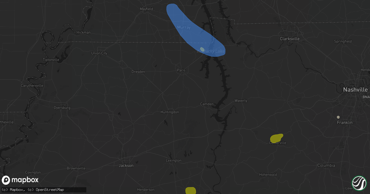 Hail map in Hollow Rock, TN on July 2, 2026