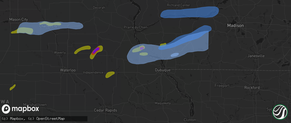 Hail map in Holy Cross, IA on July 2, 2026