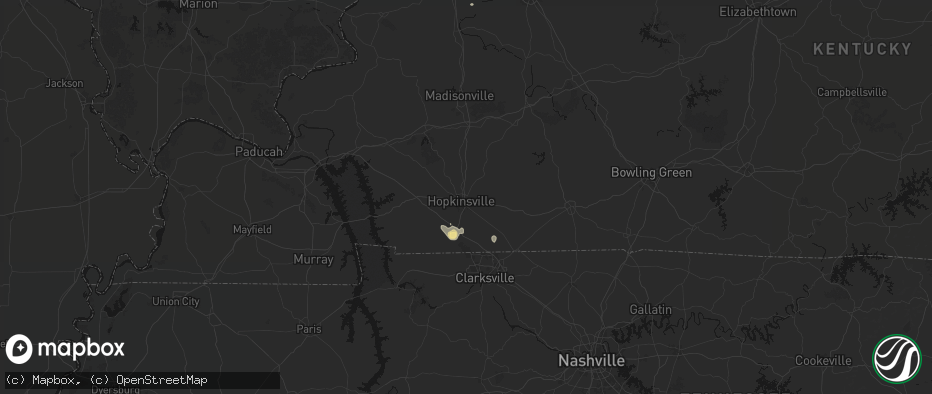 Hail map in Hopkinsville, KY on July 2, 2026
