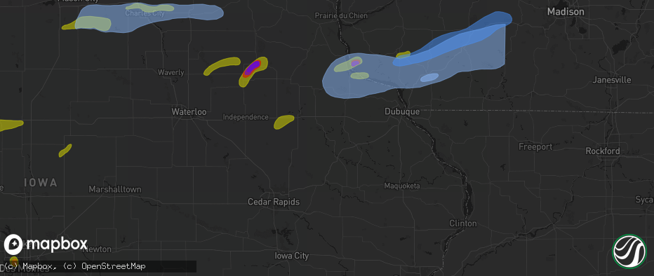Hail map in Hopkinton, IA on July 2, 2026