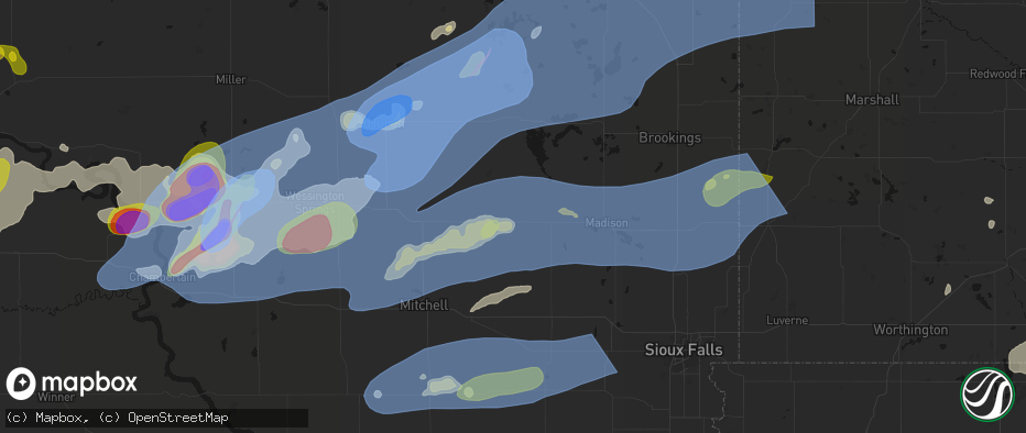 Hail map in Howard, SD on July 2, 2026