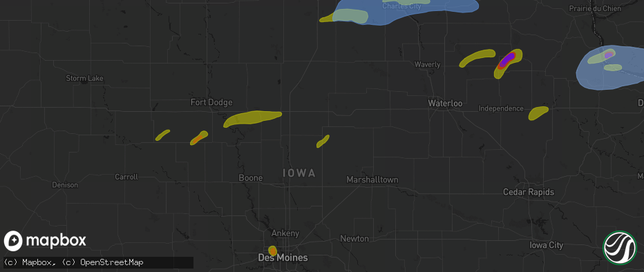 Hail map in Hubbard, IA on July 2, 2026