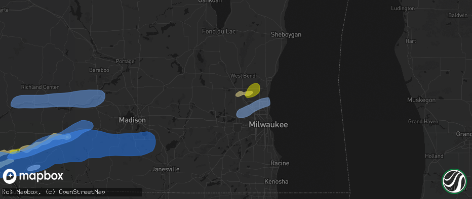 Hail map in Hubertus, WI on July 2, 2026
