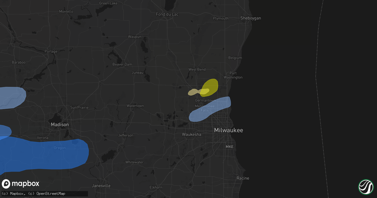Hail map in Hubertus, WI on July 2, 2026