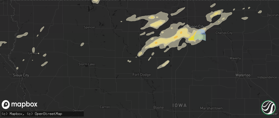 Hail map in Humboldt, IA on July 2, 2026