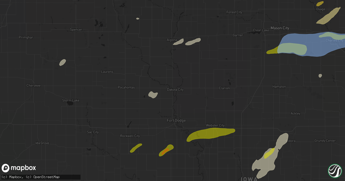 Hail map in Humboldt, IA on July 2, 2026
