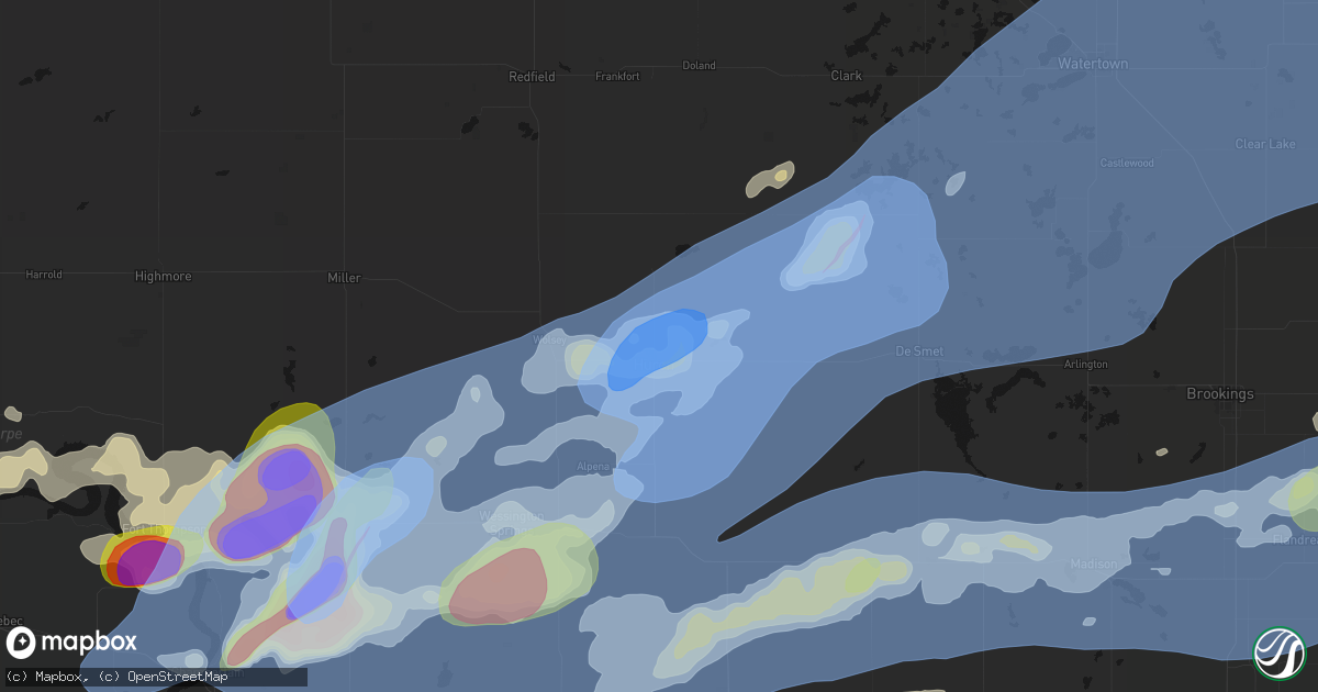 Hail map in Huron, SD on July 2, 2026