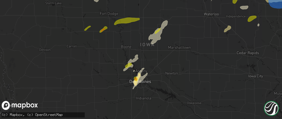 Hail map in Huxley, IA on July 2, 2026