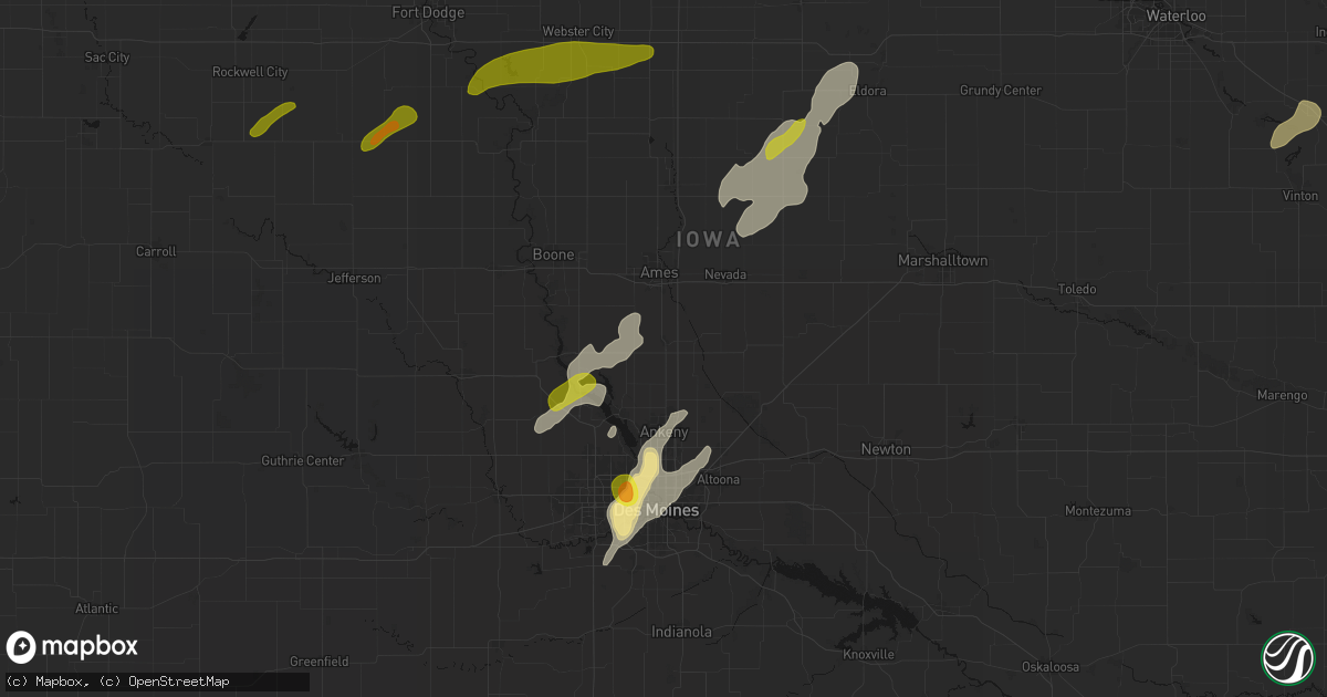 Hail map in Huxley, IA on July 2, 2026