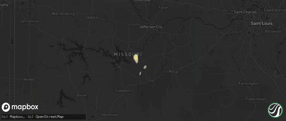 Hail map in Iberia, MO on July 2, 2026