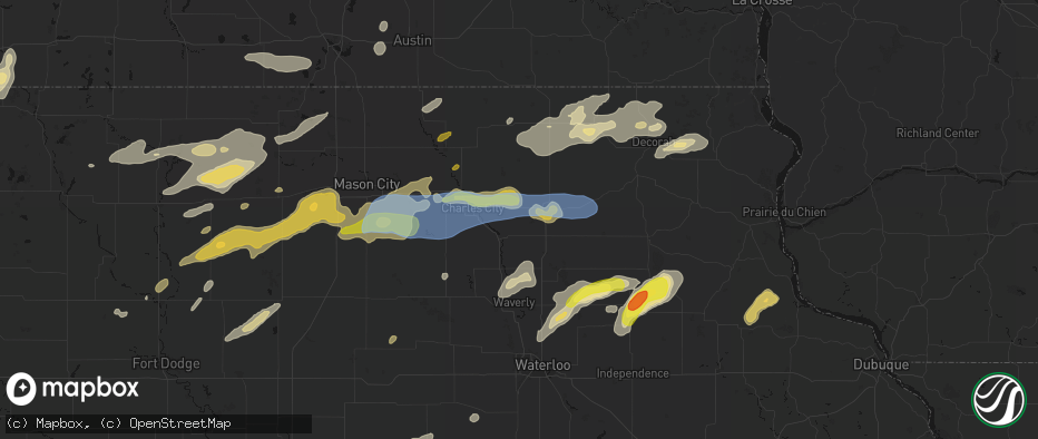 Hail map in Ionia, IA on July 2, 2026