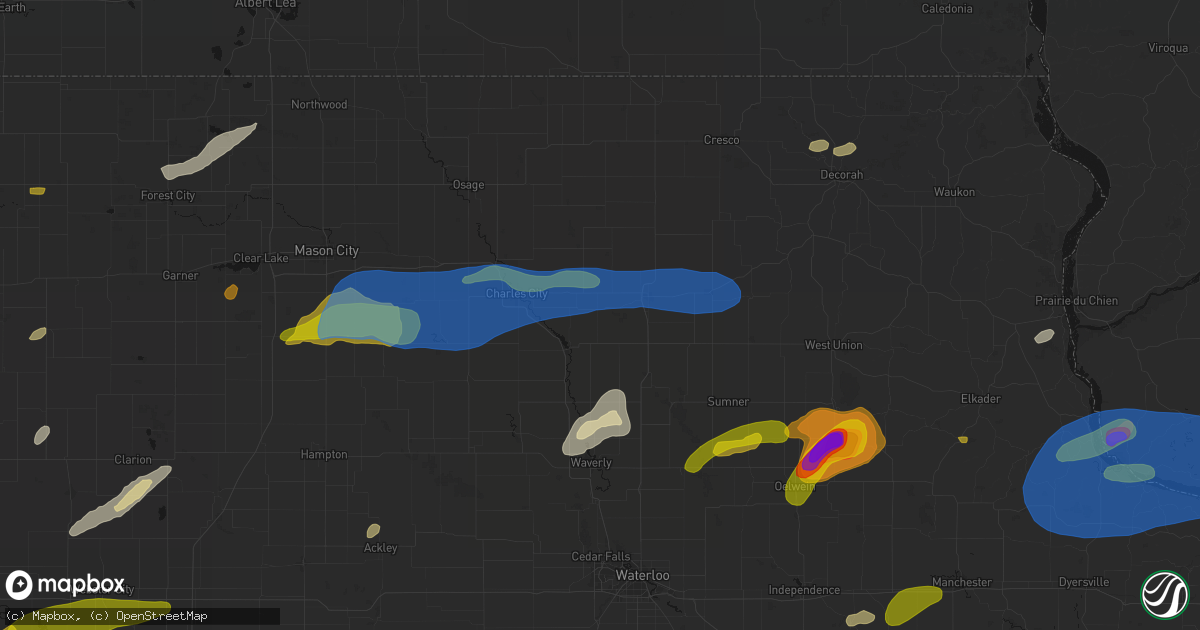 Hail map in Ionia, IA on July 2, 2026