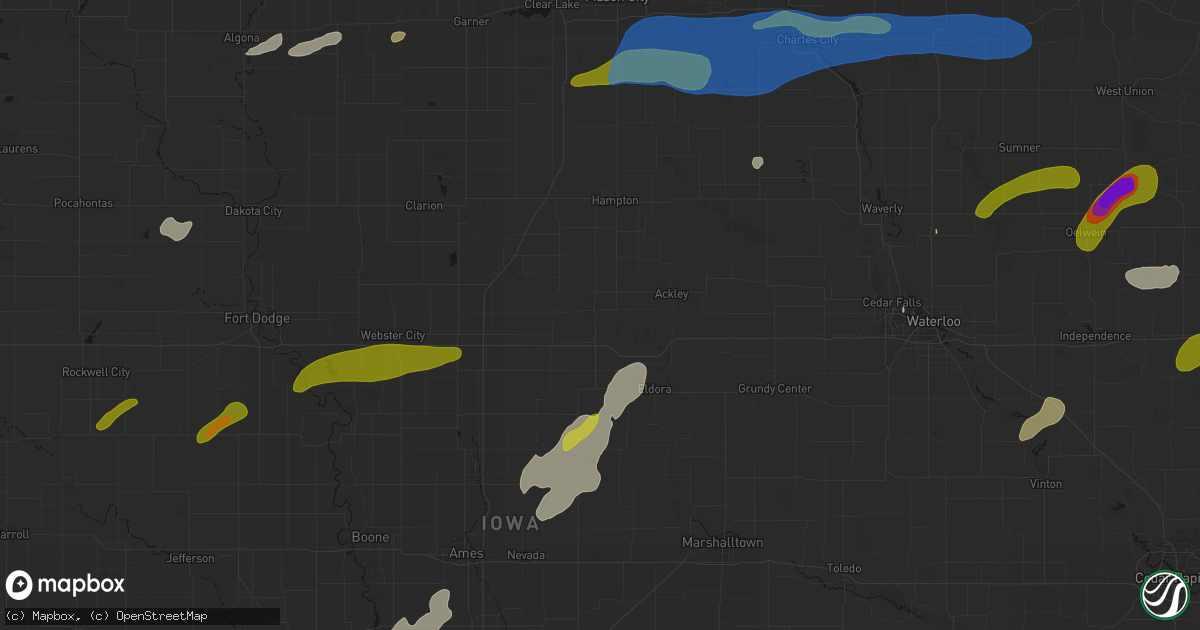 Hail map in Iowa Falls, IA on July 2, 2026