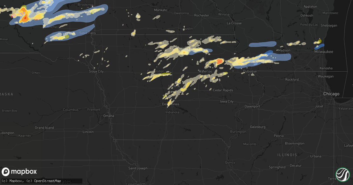 Hail map in Iowa on July 2, 2026