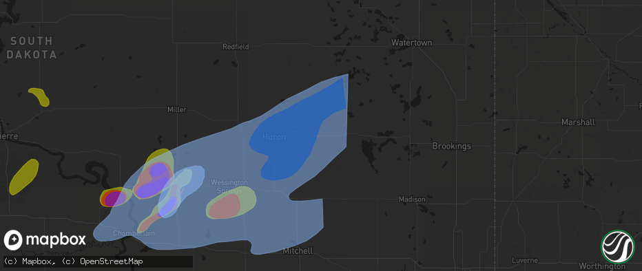 Hail map in Iroquois, SD on July 2, 2026