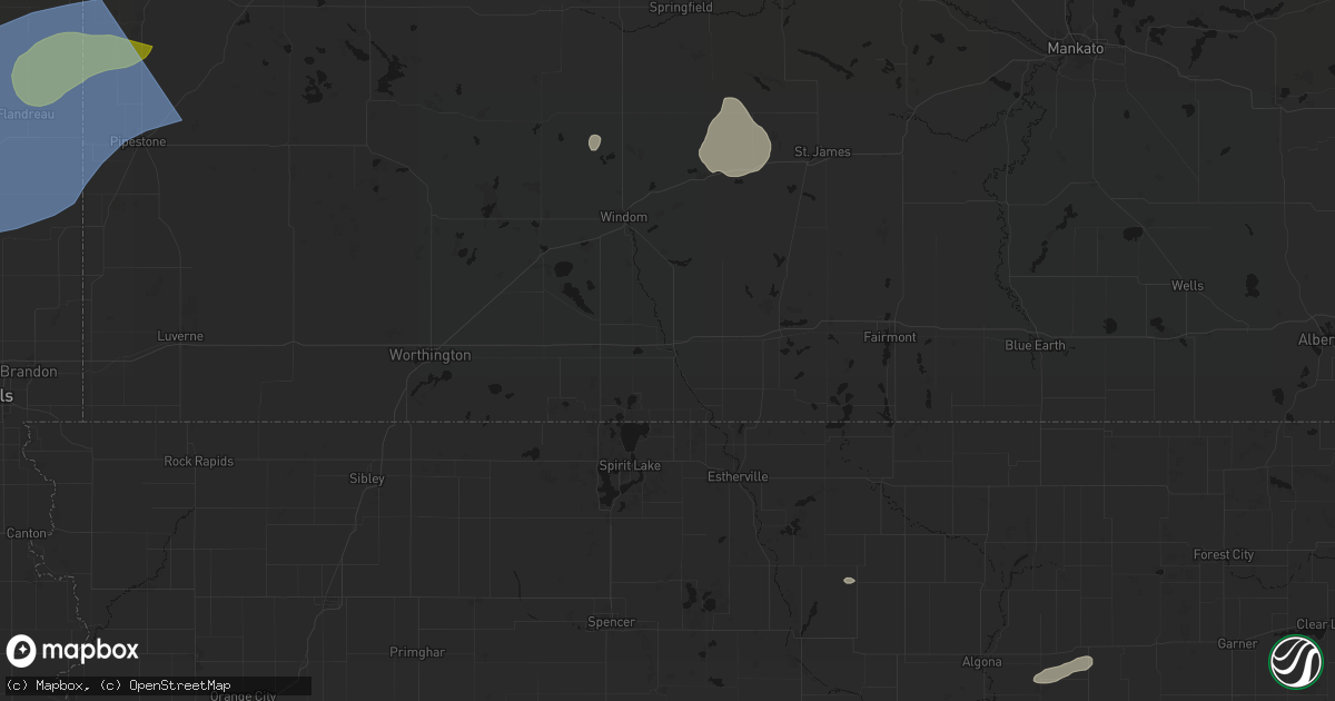 Hail map in Jackson, MN on July 2, 2026