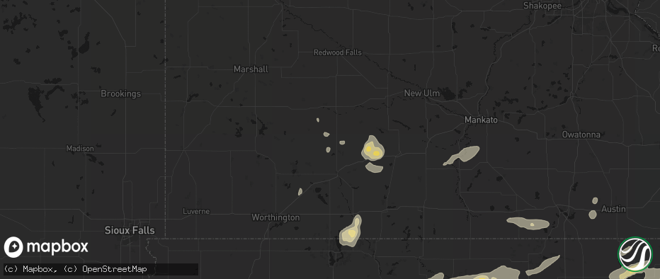 Hail map in Jeffers, MN on July 2, 2026