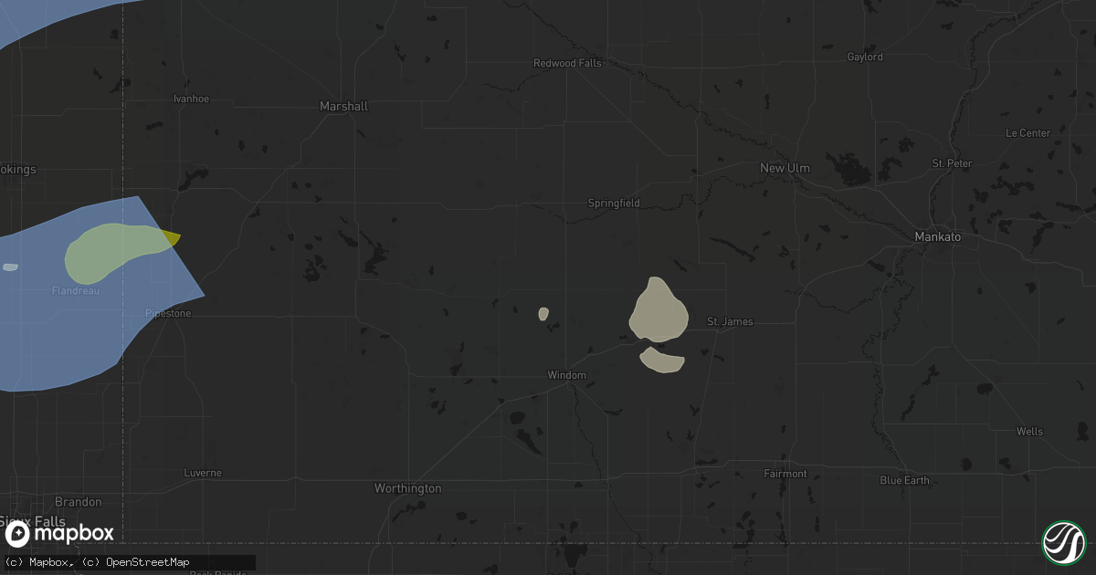 Hail map in Jeffers, MN on July 2, 2026