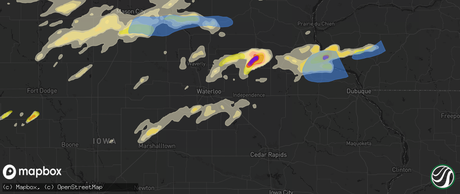 Hail map in Jesup, IA on July 2, 2026