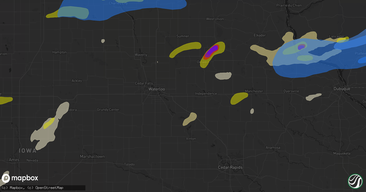 Hail map in Jesup, IA on July 2, 2026