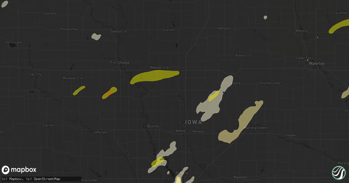 Hail map in Jewell, IA on July 2, 2026