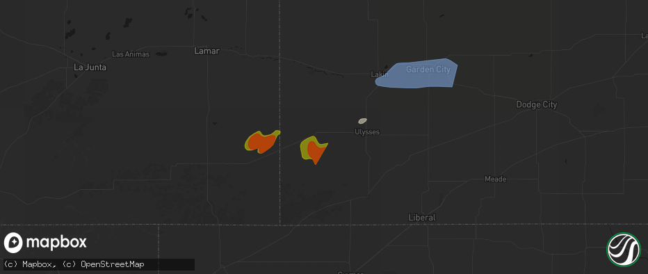 Hail map in Johnson, KS on July 2, 2026