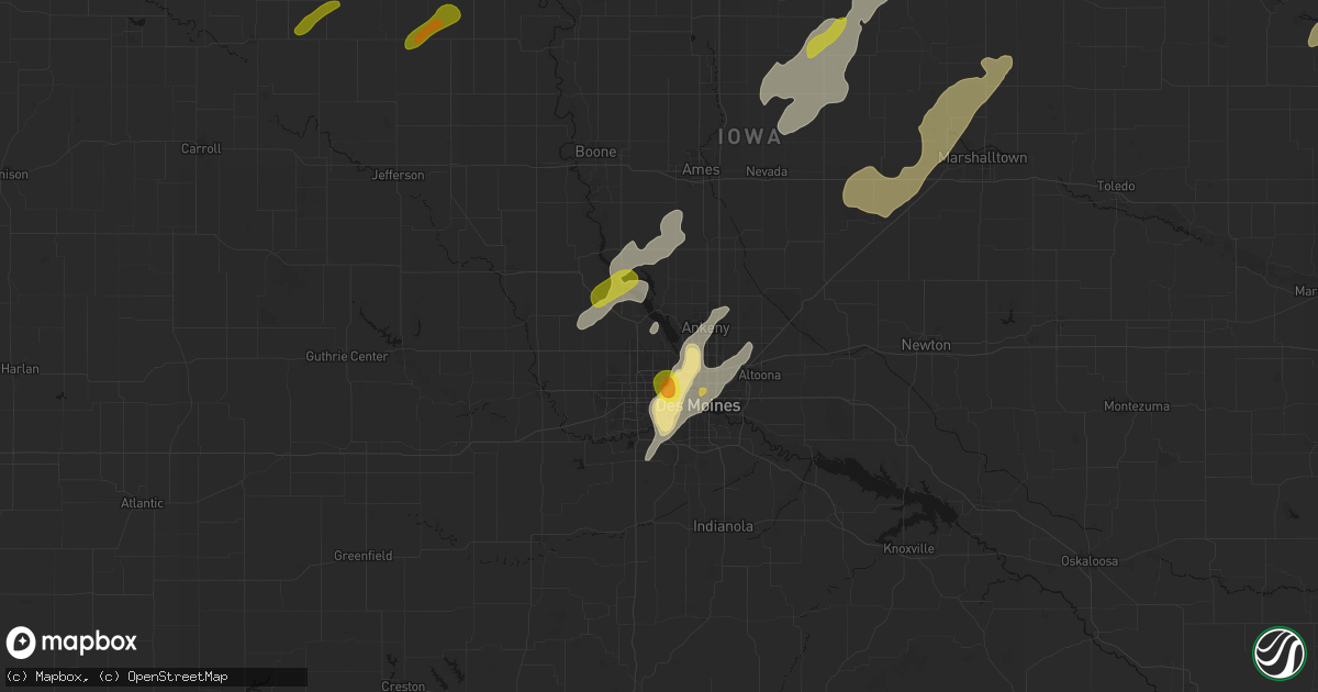Hail map in Johnston, IA on July 2, 2026