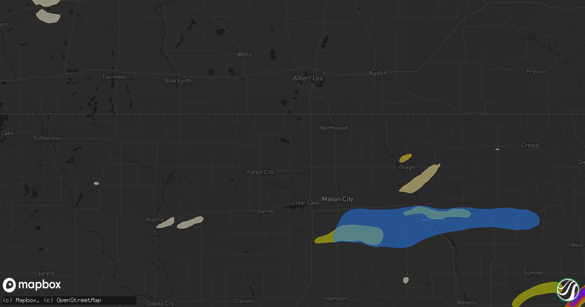 Hail map in Joice, IA on July 2, 2026