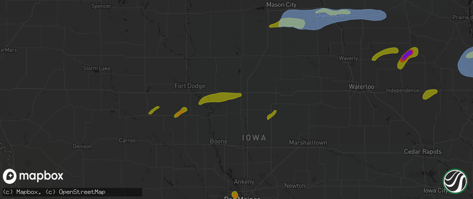 Hail map in Kamrar, IA on July 2, 2026
