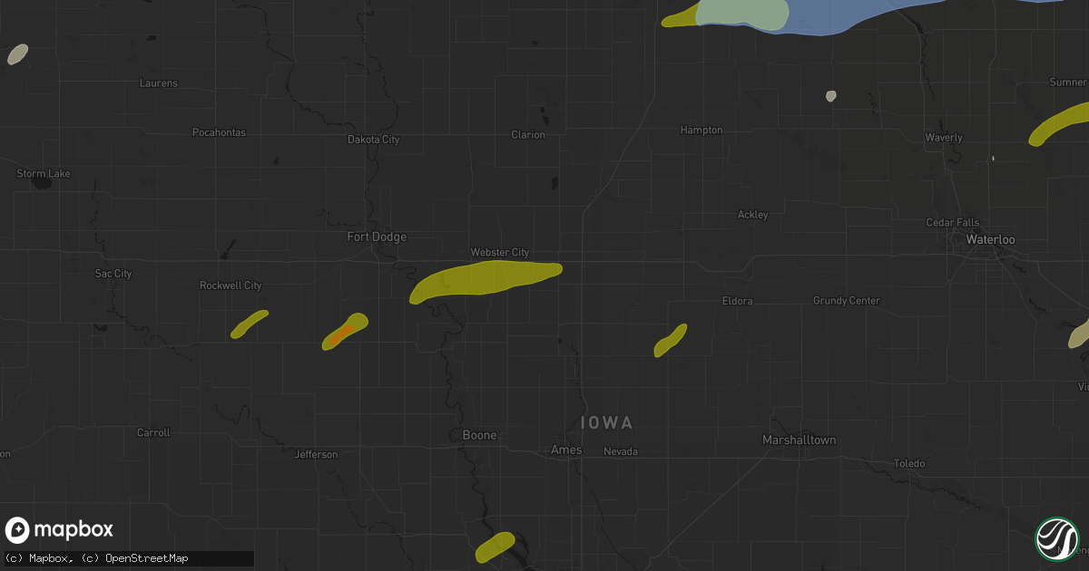 Hail map in Kamrar, IA on July 2, 2026