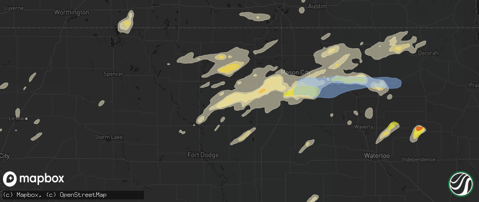 Hail map in Kanawha, IA on July 2, 2026
