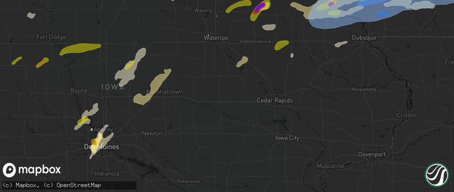 Hail map in Keystone, IA on July 2, 2026