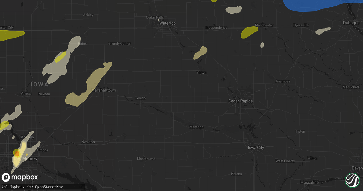 Hail map in Keystone, IA on July 2, 2026