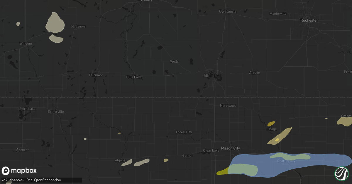 Hail map in Kiester, MN on July 2, 2026