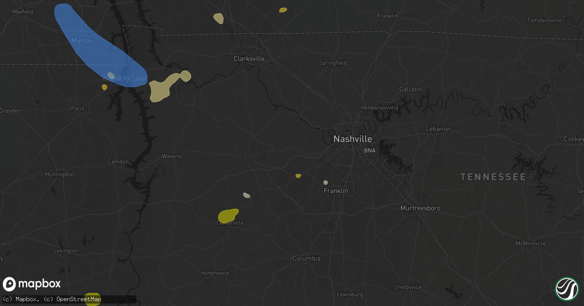 Hail map in Kingston Springs, TN on July 2, 2026